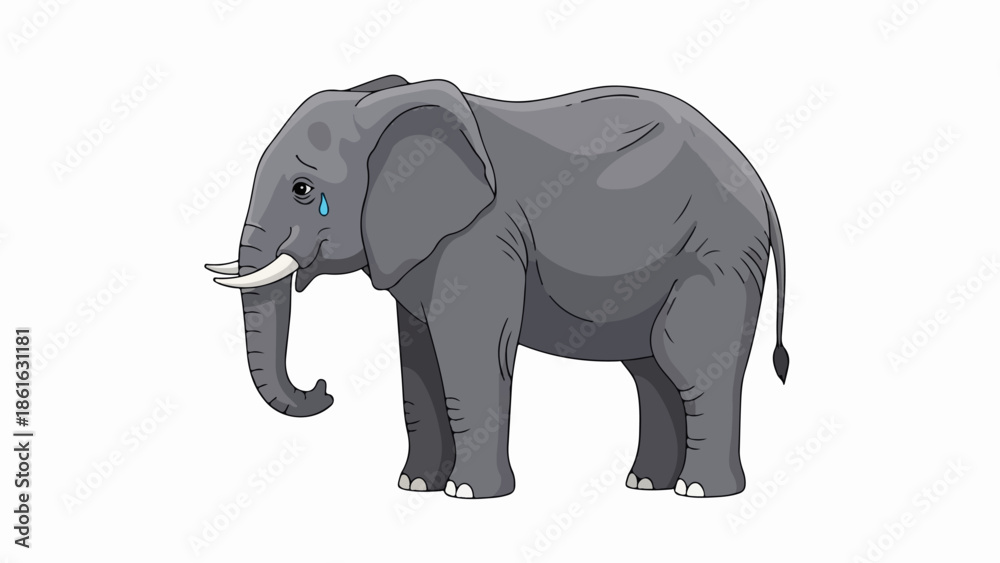 Fototapeta premium Monochromatic illustration of a solitary elephant with blue accents near the eye