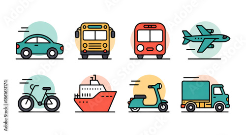 Transportation and Logistics Icon Set for Travel and Delivery Services