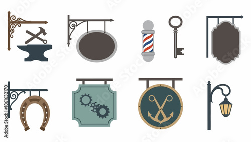 Vintage signage set: retro icon collection for business branding and design