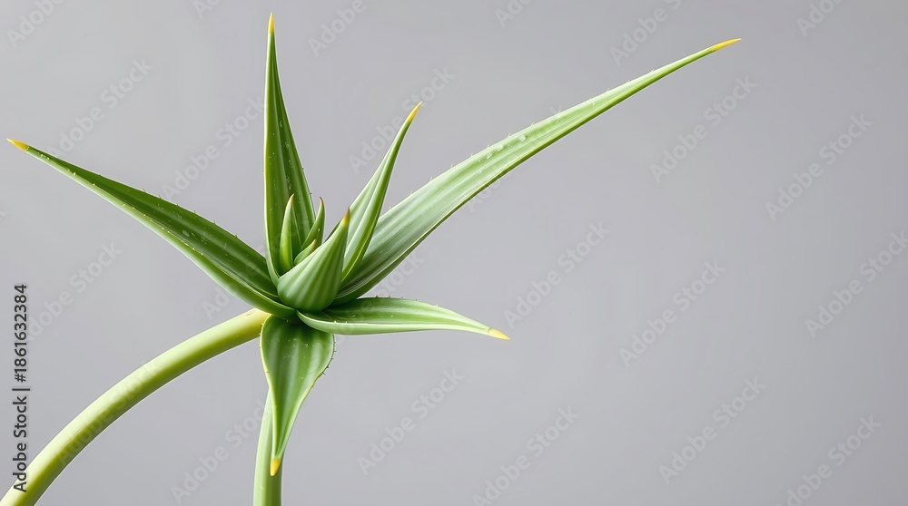 Fototapeta premium green succulent plant with pointed leaves on gray background
