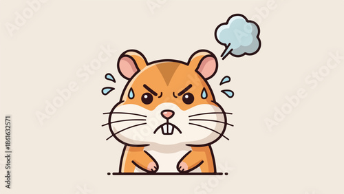 Vibrant cartoon illustration of an angry hamster with orange and white fur, large black eyes, and tears