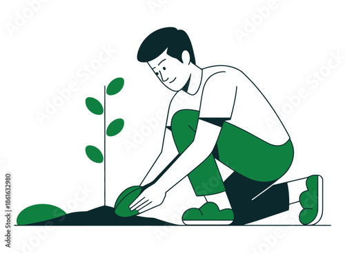 A person plants a sapling to cultivate a greener future.