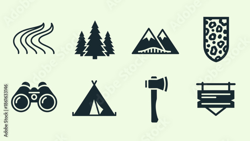 camping icons set