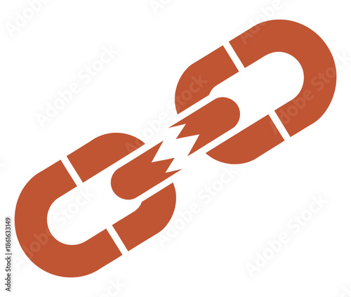 A broken chain link symbolizes weakness, failure, or a severed connection.