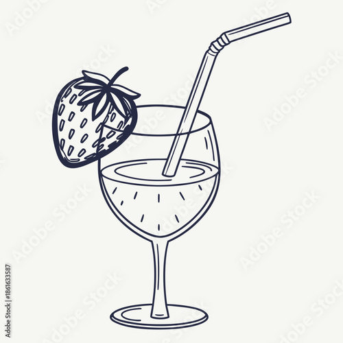 Minimalist Glass with Straw Line Icon Vector