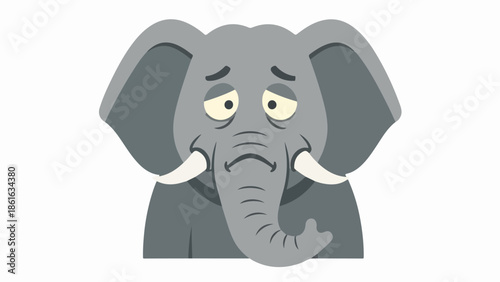 Close-up portrait of an elephant's head with expressive ears and curled trunk, stylized in gray with yellow highlights