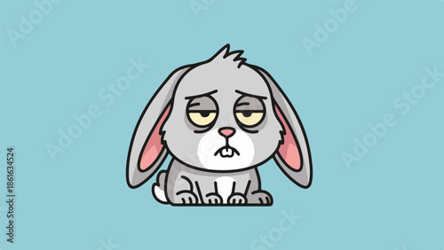 Cartoon rabbit with sad expression on light blue background