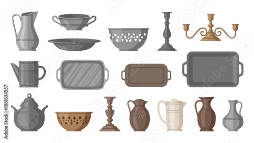 Vintage metal tableware collection: timeless elegance in rustic design
