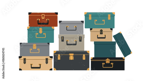 Retro suitcase collection: vintage luggage stack with classic travel boxes