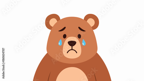 Illustration of a sad brown bear with tears on its face on a light brown background