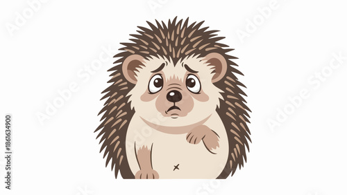 Detailed illustration of a hedgehog with textured brown fur and expressive face on a light beige background