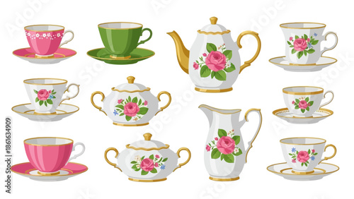 Elegant floral tea set with roses and gold trim