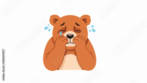 Digital illustration of a brown bear with tear-streaked face and distressed expression