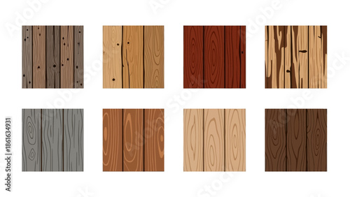 Collection of varied wooden texture patterns in flat design style