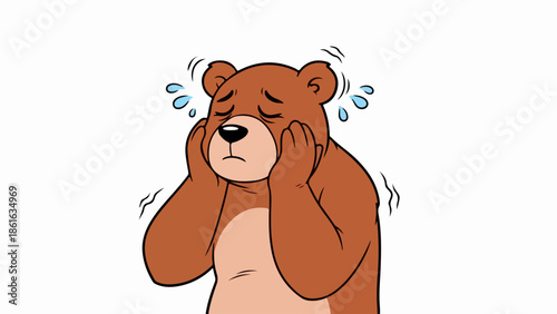 Illustration of a bear with a sorrowful expression, covering its face with its paws