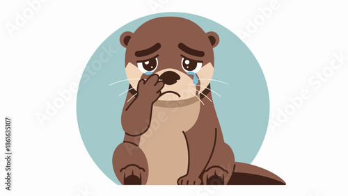 Illustration of an otter with brown fur and white underbelly in a contemplative pose
