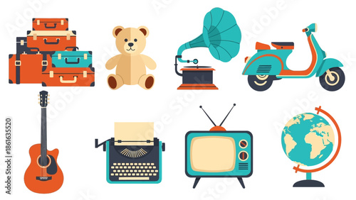 Vintage retro collection: nostalgic icons in flat design