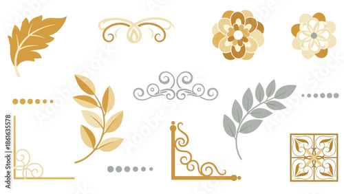 Elegant floral and leaf motif decor set for vintage and modern design