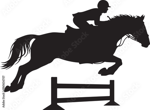 Horse Jumping Silhouette Isolated on White Background – Equestrian Sport Vector