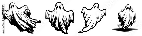 Set of spooky flying ghosts for Halloween design