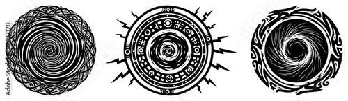 Collection of abstract mystical portals and tribal symbols