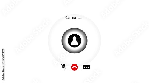 Video call interface with calling text and person icon on white communication online. 4k video animation
