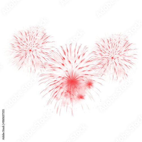 Trio of red firework explosions, background removal cut-out