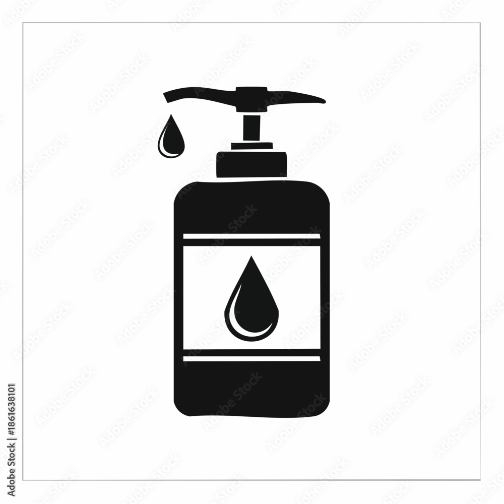 Obraz premium A black and white illustration of a soap dispenser with a single drop falling from its pump