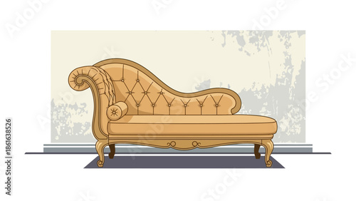 Elegant vintage chaise lounge with ornate details on grunge background