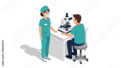 Healthcare professionals discussing results in laboratory setting