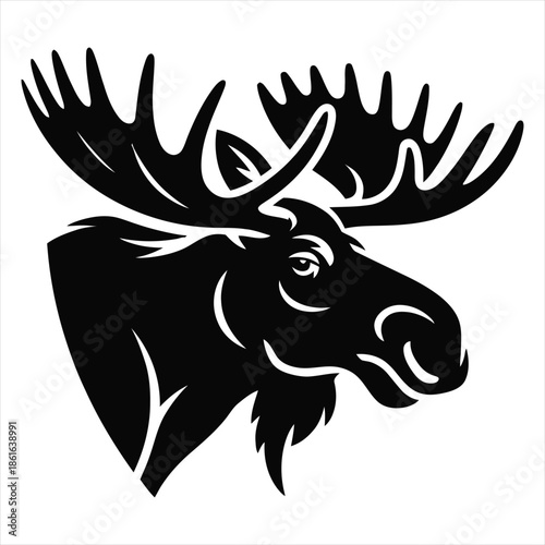 Wallpaper Mural Moose head silhouette with large antlers vector illustration on white back Torontodigital.ca