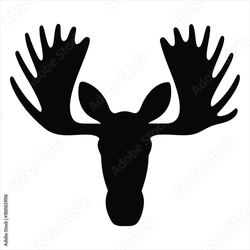 Moose head silhouette with wide antlers for woodland animal icon