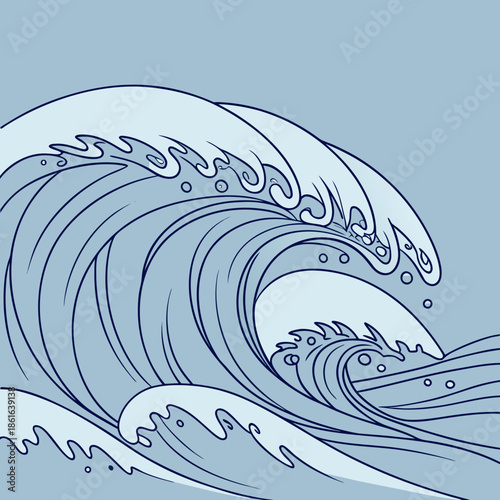 Powerful ocean wave crashing