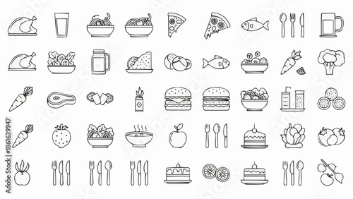 Collection of Hand Drawn Food and Drink Icons.