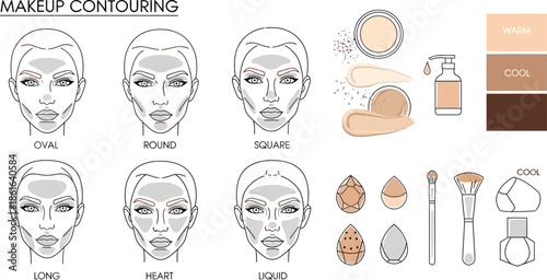 Makeup contouring guide for different face shapes and skin tones