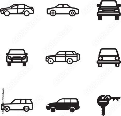 Car & Vehicle Icons | Minimal Line Transportation Symbol Set