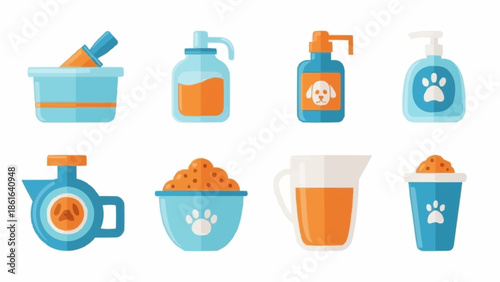 Collection of Pet Grooming Supplies and Pet Food Items.