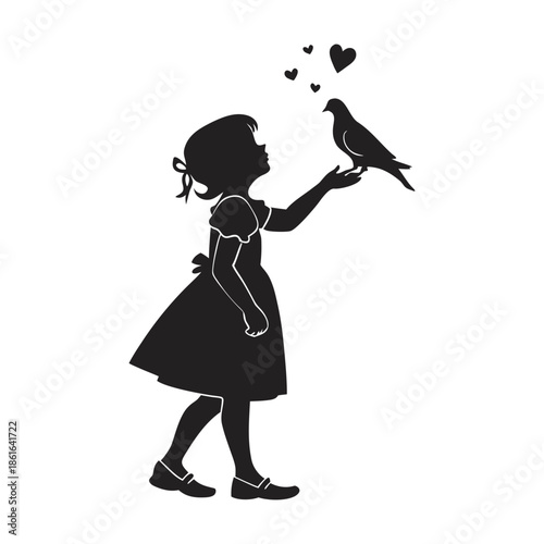 Young girl feeding pigeon