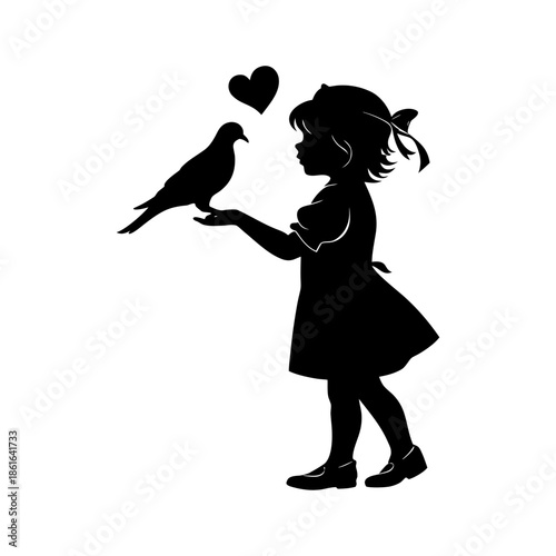 Girl feeding bird