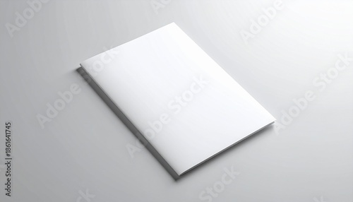 Clean white blank brochure or magazine cover mockup on a neutral background, ideal for showcasing design concepts, corporate branding, and promotional materials in a professional setting