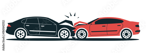 Two cars collide head-on, representing a traffic accident and damage.