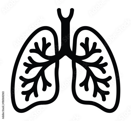 A black and white graphic illustration of a pair of human lungs.