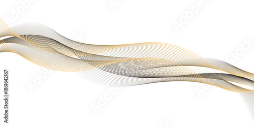Abstract golden and black wave on white background. Wave stream lines. Digital with the line concept. Vector illustration