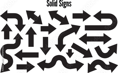 Diverse Black Arrow Shapes and Pointers Indicating Direction and Movement