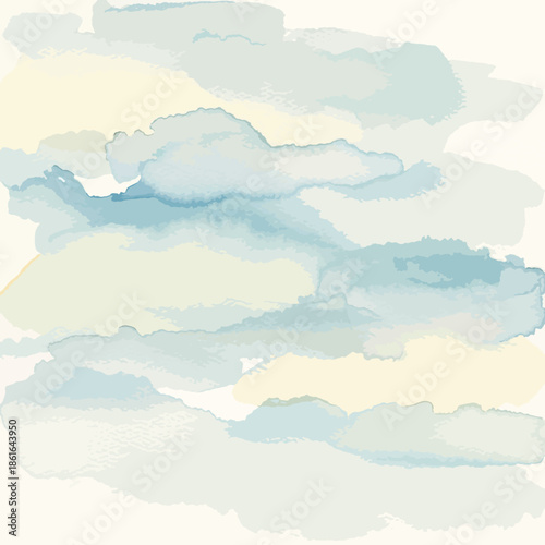 Delicate Watercolor Sky Pattern with Soft Blue and Pale Yellow Clouds, Light Artistic Background Texture , Generative Ai