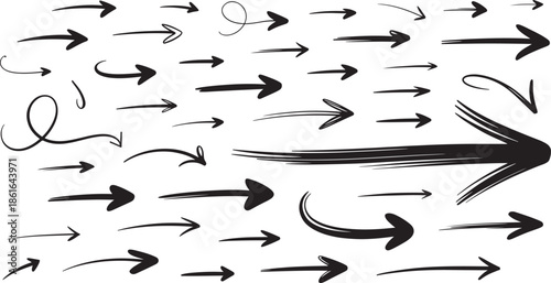 Diverse Collection of Hand Drawn Sketchy Arrows Indicating Direction and Movement