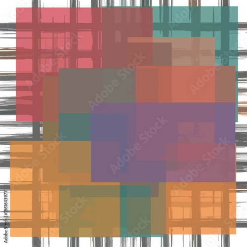 Modern Abstract Geometric Composition with Overlapping Rectangles and Textured Brush Strokes in Muted Tones , Generative Ai