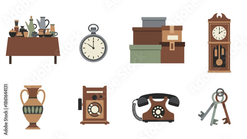 Vintage home decor elements collection featuring antiques and retro items