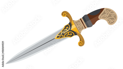 Ornate medieval dagger with intricate gold and silver detailing