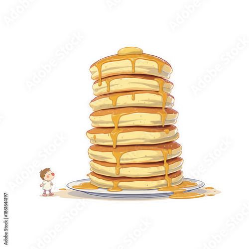 Delicious breakfast stack of tasty brown pancakes with melting butter  as a sweet dessert meal